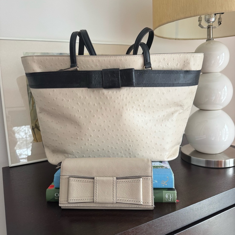 Kate Spade Shopper Tote Bag with Matching Wallet in Cream with Black Accent